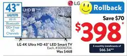 Walmart LG 4K Ultra HD 43 LED Smart TV offer