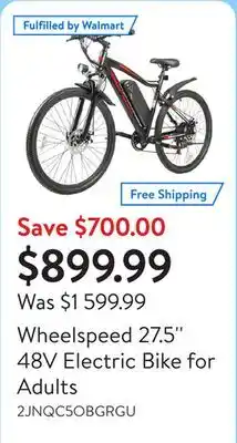 Walmart Wheelspeed 27.5'' 48V Electric Bike for Adults offer