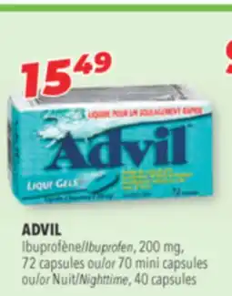 Familiprix ADVIL Ibuprofen, 200 mg, 72 capsules or 70 mini capsules or Nuit 40 capsules offer
