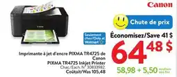 Walmart Canon PIXMA TR4725 Inkjet Printer offer