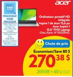 Walmart Acer Aspire 1 15.6 FHD Laptop offer