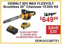 Atlas Tools & Machinery DEWALT 60V MAX FLEXVOLT Brushless 20 Chainsaw 15.0Ah Kit offer