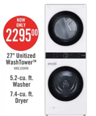 The Brick LG 5.2 Washer/7.4 Dryer Cu. Ft. Front-Load High-Efficiency Washtower - White - WKE100HWA offer