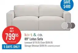 The Brick Kort & Co. Lotus Modular 89 Linen Grey Chenille Fabric Sofa with Feather Down Cushions offer