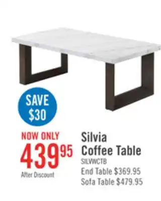 The Brick Silvia 48 Modern Coffee Table - White and Grey Marble Look with Brown Wood Legs offer
