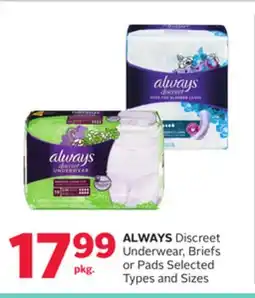 Rexall ALWAYS Discreet Underwear, Briefs or Pads offer