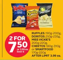 Rexall RUFFLES 190g-200g, DORITOS 210g-235g, MISS VICKIE'S 200g-220g, CHEETOS 180g-310g or SMARTFOOD 170g-220g offer