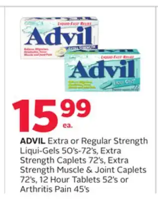 Rexall ADVIL Extra or Regular Strength Liqui-Gels 50's-72's, Extra Strength Caplets 72's, Extra Strength Muscle & Joint Caplets 72's offer