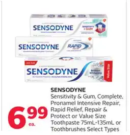 Rexall SENSODYNE Sensitivity & Gum, Complete, Pronamel Intensive Repair, Rapid Relief, Repair & Protect or Value Size Toothpaste 75m offer