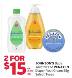 Rexall JOHNSON'S Baby Toiletries or PENATEN Diaper Rash Cream offer