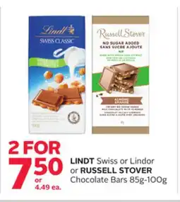 Rexall LINDT Swiss or Lindor or RUSSELL STOVER Chocolate Bars offer