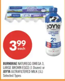 Shoppers Drug Mart BURNBRAE NATUREGG OMEGA 3, LARGE BROWN EGGS (1 Dozen) or JOYYA ULTRAFILTERED MILK (1L) offer