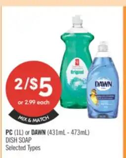 Shoppers Drug Mart PC (1L) or DAWN (431ml)-473ml) DISH SOAP offer