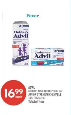 Shoppers Drug Mart ADVIL CHILDREN'S LIQUID (230mL) or JUNIOR STRENGTH CHEWABLE TABLETS (40's) offer