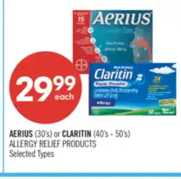 Shoppers Drug Mart AERIUS (30's) or CLARITIN (40's-50's ALLERGY RELIEF PRODUCTS offer