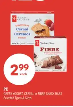 Shoppers Drug Mart PC GREEK YOGURT, CEREAL or FIBRE SNACK BARS offer
