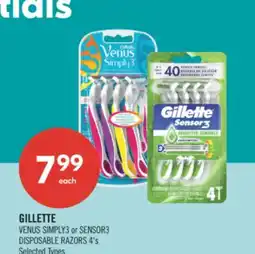 Shoppers Drug Mart GILLETTE VENUS SIMPLY3 or SENSOR3 DISPOSABLE RAZORS 4's offer