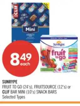 Shoppers Drug Mart SUNRYPE FRUIT TO GO (24's), FRUITSOURCE (12's) or CLIF BAR MINI (10's) SNACK BARS offer