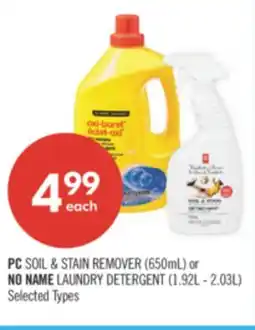 Shoppers Drug Mart PC SOIL & STAIN REMOVER (650mL) or NO NAME LAUNDRY DETERGENT (1.92L-2.03L) offer