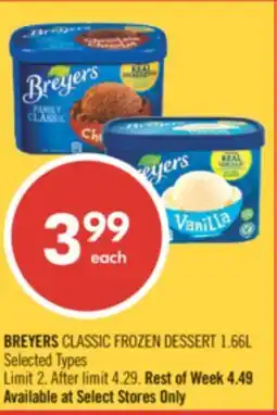 Shoppers Drug Mart BREYERS CLASSIC FROZEN DESSERT offer