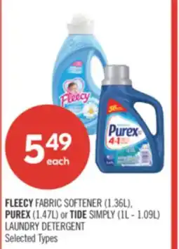 Shoppers Drug Mart FLEECY FABRIC SOFTENER (1.36L), PUREX (1.47L) or TIDE SIMPLY (1L - 1.09L) LAUNDRY DETERGENT offer