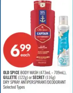 Shoppers Drug Mart OLD SPICE BODY WASH (473mL - 709mL), GILLETTE (122g) or SECRET (116g) DRY SPRAY ANTIPERSPIRANT/DEODORANT offer