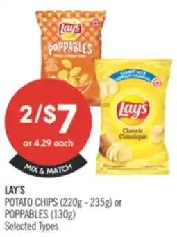Shoppers Drug Mart LAY'S POTATO CHIPS(220g-235g) or POPPABLES (130g) offer