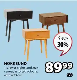 JYSK HOKKSUND 1-drawer nightstand offer