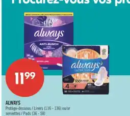 Pharmaprix ALWAYS Liners (116-136) or Pads (36-58) offer