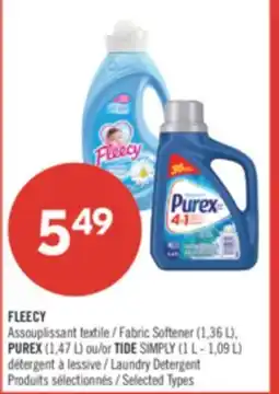 Pharmaprix FLEECY Fabric Softener (1,36 L), PUREX (1,47 L) or TIDE SIMPLY (1 L - 1,09 L) Laundry Detergent offer