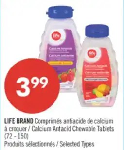 Pharmaprix LIFE BRAND Calcium Antacid Chewable Tablets offer