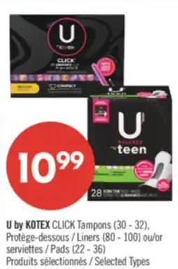 Pharmaprix U by KOTEX CLICK Tampons (30 - 32), Liners (80 - 100) or Pads (22 - 36) offer