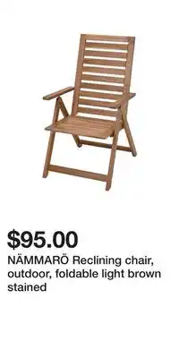 IKEA NÄMMARÖ Reclining chair, outdoor, foldable light brown stained offer
