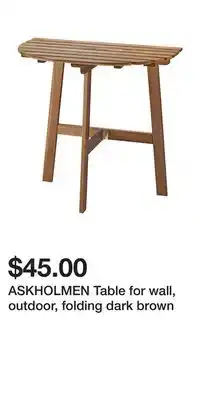 IKEA ASKHOLMEN Table for wall, outdoor, folding dark brown offer