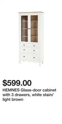 IKEA HEMNES Glass-door cabinet with 3 drawers, white stain/light brown offer