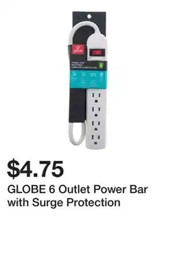 Dollarama GLOBE 6 Outlet Power Bar with Surge Protection offer