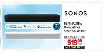 2001 Audio Video Sonos Dolby Atmos Smart Sound Bar offer