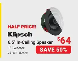 Visions Electronics Klipsch 6.5 In-Ceiling Speaker offer