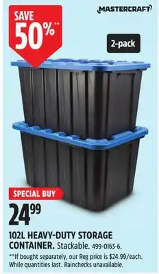 Canadian Tire MASTERCRAFT 102L HEAVY-DUTY STORAGE CONTAINER offer