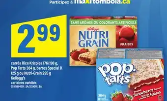 Maxi carrés Rice Krispies 176/198 g, Pop Tarts 384 g, barres Special K 125 g ou Nutri-Grain 295 g Kellogg's offer