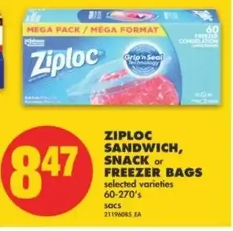 No Frills Ziploc Sandwich Snack offer