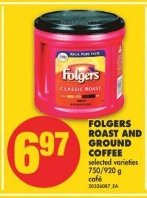No Frills Folgers Roast and Ground Coffee offer