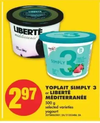No Frills Yoplait Simply 3 or Liberté offer