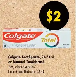 No Frills Colgate Toothpaste or Manual Toothbrush offer