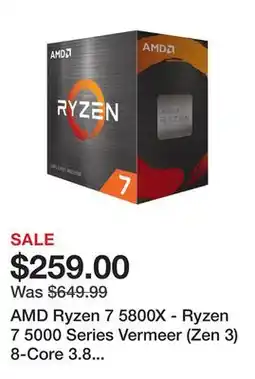 Newegg AMD Ryzen 7 5800X - Ryzen 7 5000 Series Vermeer (Zen 3) 8-Core 3.8 GHz Socket AM4 105W None Integrated Graphics Desktop Proce offer