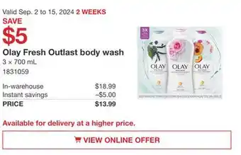 Costco Olay Fresh Outlast Body Wash offer