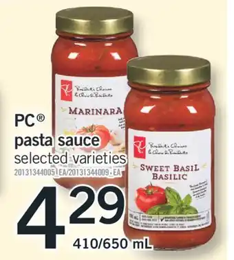 Fortinos PC PASTA SAUCE, 410/650 mL offer