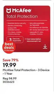 Staples McAfee Total Protection - 3 Device - 1 Year offer