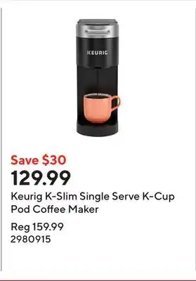 Staples Keurig K-Slim Single Serve K-Cup Pod Coffee Maker offer