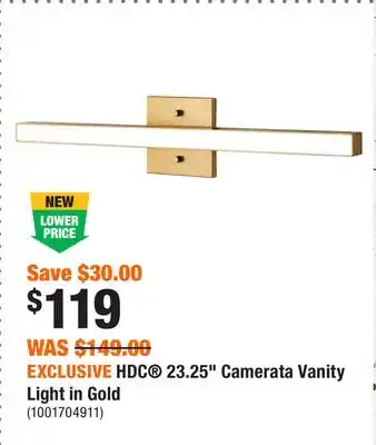 Home Depot EXCLUSIVE HDC 23.25 Camerata Vanity Light in Gold offer